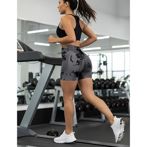 Tie Dye Seamless Yoga Shorts Women Black Grey Printed <b>Booty</b> Shorts High Waist Tummy Control Workout Gym Biker Shorts - Product Image 6