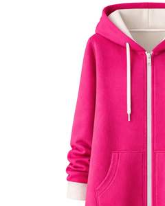 Sudadera con capucha larga con cremallera, color rosa, para mujer, abrigo de invierno con forro polar, sudadera informal extragrande con bolsillos, OEM personalizado - Product Image 4