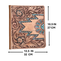 Portafolio de cuero con herramientas, organizador de archivos, portafolio A4 personalizado de cuero genuino, cartera de documentos floral Turquesa