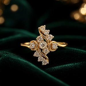 Bijoux d'art Ishwar haut de gamme, bague ethnique motif feuille d'or 14 carats, pierres de diamant taille brillant naturel, bijoux de mariée de créateur pour - Product Image 3