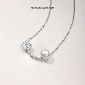 Collier en argent sterling 925 avec perle d'eau douce pour femme, pendentif de luxe en moissanite, sertissage à la française torsadé, plaqué platine - Product Image 3
