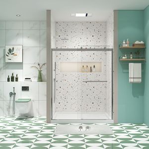 Porta doccia 6074 Bypass con 5/16 \ "in vetro temperato e porta scorrevole con finitura nichel spazzolato - Product Image 1