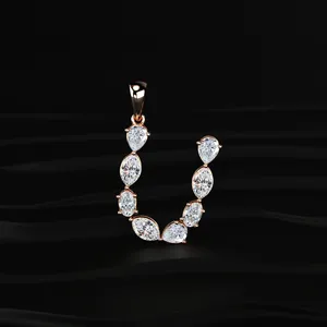 New Arrival U Alphabet Diamond Pendant with <b>D</b>-E Color with VVS Clarity IGI Certified Rose Gold Diamond Solitaire <b>Necklace</b> - Product Image 3