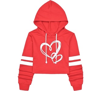 Sudadera Corta Roja para Mujer con Estampado de Corazón, Manga Larga, Tejida en Algodón, Informal, para Primavera - Product Image 1