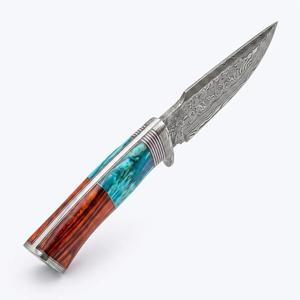 Couteau utilitaire à lame fixe en acier Damas de qualité industrielle, fabriqué sur mesure, avec manche en résine et bois composite, idéal pour le bricolage (DIY) et les commandes OEM. - Product Image 3