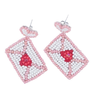 Pendientes de Moda al por Mayor, Elegantes y Lindos, con Forma de Sobre de Amor para el Día de San Valentín, Hechos a Mano con Cuentas, Fabricantes - Product Image 1