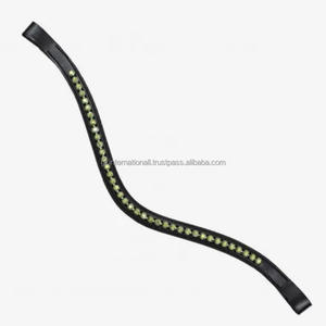 Forma de onda Canal vacío Cuero Caballo Ceja banda incrustaciones Cristales verdes diamante Bling ceja banda para brida - Product Image 2