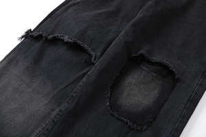 Jean en denim droit pour homme, tendance, délavé, brodé, doublure polaire chaude, taille mi-haute, coupe droite, 100% coton, style streetwear - Product Image 3