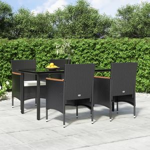Set da pranzo Patio 5 pezzi nero con cuscini per il tempo libero in giardino - Product Image 1