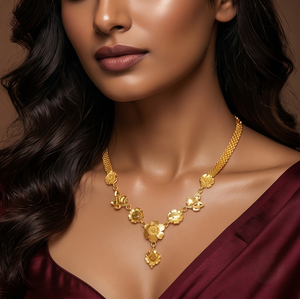 Divyoro Floral Yellow Gold <b>Copper</b> Alloy Pendant Necklace 18 Inches Adjustable Rope <b>Chain</b> Women's Classic Wedding Jewelry Gift - Product Image 3