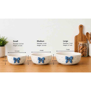 Cute Polka Dot <b>Ceramic</b> <b>Bowl</b> With Blue Bow Accent Nesting Porcelain <b>Serving</b> <b>Bowls</b> For Salad Soup & Dessert Aesthetic Kitchenware - Product Image 1