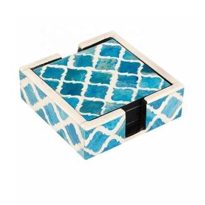 Vente chaude blanc carré motif os incrustation caboteur thé café boisson caboteur avec support ensemble de 4 pièces décoration moderne - Product Image 3