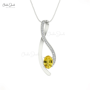 Hot Sale 14k <b>Solid</b> <b>Gold</b> Natural 6X4mm Yellow Sapphire & Diamond <b>Pendant</b> Infinity Twist Design Fine <b>Pendant</b> Gift for Women - Product Image 2