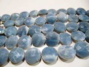 Opale bleue naturelle, forme de pièce de monnaie, facettée, 14-15 mm, perles vendues par brin de 8 pouces - Product Image 1