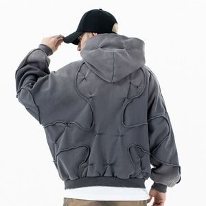 Sudadera con Capucha para Hombre, Otoño Invierno, Gruesa, de Alta Calidad, Diseño de Parches de Marca Moderna, 100% Algodón, Estilo Creativo Desestructurado - Product Image 4
