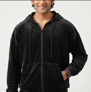 Conjunto de chándal de terciopelo con capucha para hombre, cremallera completa, pantalones de chándal de ajuste holgado, conjunto de jogger, ropa casual de invierno, 100% algodón polar, conjunto oversize - Product Image 4