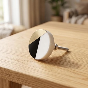 Modern Round Resin <b>Cabinet</b> <b>Knob</b> with Black White <b>Gold</b> Finish Minimalist Design Beads Art for Home & Kitchen Bedroom Drawers - Product Image 1