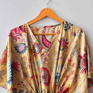 <b>Kaftan</b> Dress Beach Wear <b>Maxi</b> Gown Floral Print Soft Cotton Hand Block Print Wholesale Loose Indian Night Wear <b>Kaftan</b> Dress - Product Image 1