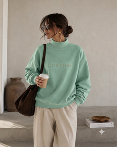 Custom Letter Print Oversized Mockneck Sweatshirt <b>Women</b> 100% Cotton Knitted Long Sleeve Autumn Style Turtleneck <b>Top</b> - Product Image 1