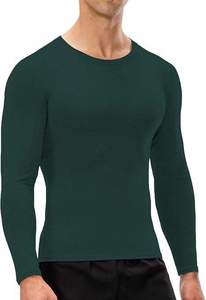 GLOWING NEON INDUSTRY <b>Men's</b> Full Sleeve <b>Compression</b> <b>Shirt</b> Dark Green Spandex/Polyester Breathable Quick Dry Sport Top Front Logo - Product Image 4