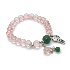 Bracelet en perles de cristal de jade vert et quartz cerise de haute qualité, bijou de charme tendance pour hommes et femmes, pour la méditation énergétique - Product Image 1