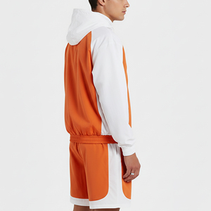 Men's Orange White Color Blocking Quick Dry Sporty Tracksuit Set Quarter-<b>Zip</b> <b>Hooded</b> Jacket Shorts Regular Fit Summer Wear - Product Image 6