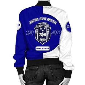 Zeta Phi Beta Satin <b>Jacket</b> Women’s Premium 1920 Greek Apparel Sorority Blue <b>White</b> ZPB Shield Embroidery Varsity Bomber <b>Jackets</b> - Product Image 2