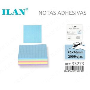 Ilan Grid Sticky Notes 76x76mm 200 Fogli Colori Assortiti - Product Image 1