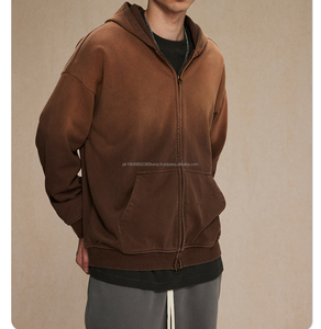 Logo de broderie personnalisé uni 450 GSM poids lourd lavage à l'acide fermeture éclair complète sweat à capuche teint par cravate sweats à capuche - Product Image 5