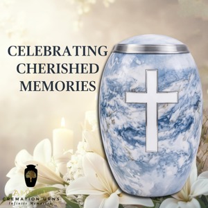 Cross Blue American/European Eco-Friendly Durable Cremation Urn for Human Ashes Christian Memorial 10 Inches Premium Quality - Product Image 4