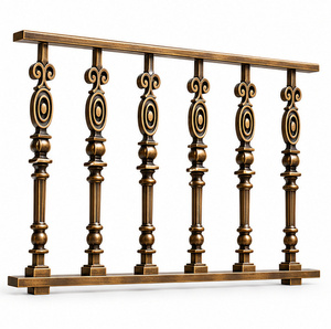 Rampe en bronze classique avec balustres ovales à médaillon et embouts à double courbure, main courante et balustrade en métal - Product Image 3