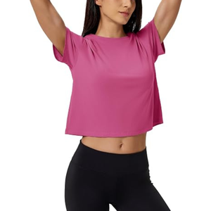 Top Deportivo Corto Personalizado para Mujer, de Manga Corta, Cuello Redondo, Tejido, Color Sólido, Transpirable - Product Image 6