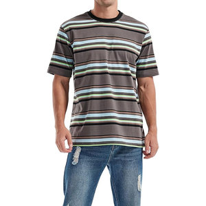 T-shirt à rayures pour homme, coupe ample, col rond, décontracté, été, manches courtes, coton, tendance, streetwear, léger, confortable - Product Image 4