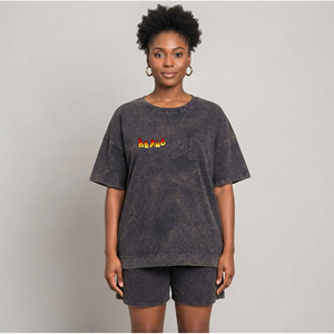 Heavyweight 100% Cotton women's T-Shirt & short <b>Set</b> 300GSM Oversized Blank Quick-drying Breathable Streetwear ladies 2 piece <b>set</b> - Product Image 4