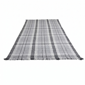Tapis d'appoint épais en laine tuftée à la main, motif pied-de-poule noir/gris, antidérapant et écologique, idéal pour hôtels et salons - Product Image 2