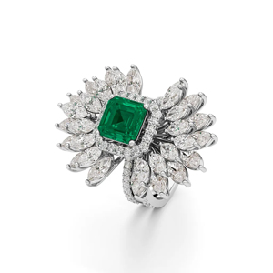 Luxury Emerald Cut <b>Cocktail</b> <b>Ring</b> With Marquise Diamond Flower Design Pave Setting Women's Fine Jewelry 18K Solid <b>Gold</b> - Product Image 1
