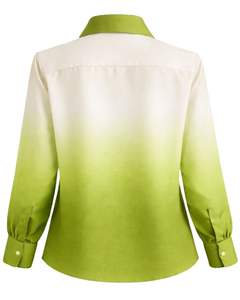 เสื้อเชิ้ตผู้หญิงแขนยาวสีขาวไล่เฉดเขียวมะนาวแบบกระดุมหน้า สไตล์ลำลองสำหรับใส่ทำงาน ผู้ผลิตเสื้อผ้าแบบ OEM สั่งทำได้ - Product Image 2