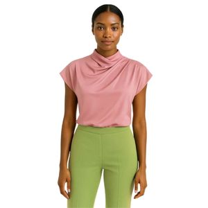 Blusa sin Mangas con Cuello Alto y Estilo Drapeado para Mujer, Color Rosa, Elegante, Informal, para Oficina, Ropa de Hermandad Griega, Camisa Moderna y Elegante - Product Image 1