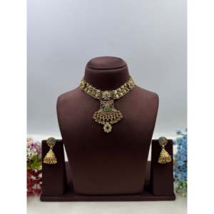Indian Ethnic Renuka Premium Gold Plated <b>Bridal</b> Chorski <b>Necklace</b> & <b>Earring</b> <b>Set</b> - Product Image 1