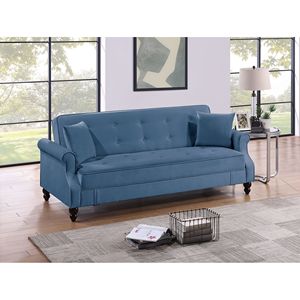 Divano Letto Contemporaneo 1 Pezzo in Tessuto Blu Bruciato Regolabile con Contenitore Imbottito, Schienale Trapuntato e Cuscini per Soggiorno e Uso Futon - Product Image 1