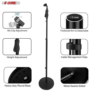 5 Core <b>Microphone</b> <b>Stand</b> Pair Universal Floor Height Adjustable 35 to 57" Round Base Mic <b>Stands</b> Quick Setting Lock-Tight Knob w - Product Image 5