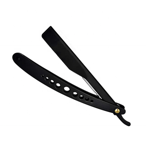 Rasoir de barbier professionnel en acier inoxydable poignée fantaisie rasoir de barbier à bord droit pliant rasoirs manuels de couleur noire - Product Image 2