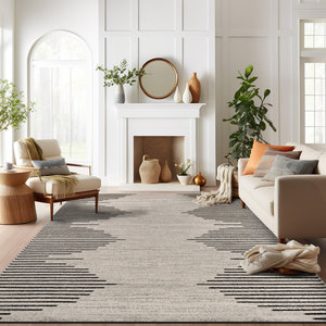 Tapis commercial de haute qualité, nouveau design moderne Tri-Duo, durable, en soie/laine, tufté à la main, à poils moyens, bouclés, résistant aux taches - Product Image 2