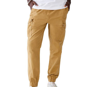 กางเกงกีฬาเอวยางยืดขายาวสำหรับผู้ชายกางเกงขายาวผ้าฝ้ายสีพื้น - Product Image 2