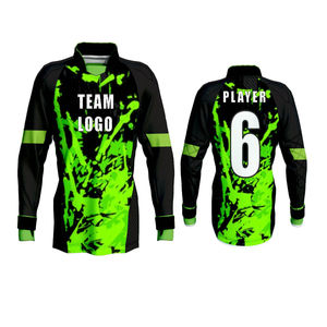 Camiseta de Fútbol Personalizada Sublimada de Poliéster de Manga Larga para Hombre, Negra con Estampado Verde, Absorbe la Humedad, Cuello Alto, Corte Regular, para Adultos - Product Image 1