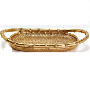 Plateau de service en bois avec poignée dorée pour la décoration de table de fête de mariage, vaisselle et nourriture, prix de gros - Product Image 3