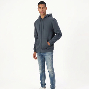 Sweat-shirt à capuche zippé noir pour homme, coupe classique, en molleton français, décontracté, avec poches avant - Product Image 6