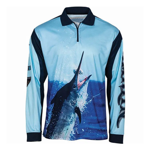 เสื้อโปโลตกปลาแขนยาวแบบซิป 1/4  ผ้าโพลีเอสเตอร์ 100% ป้องกันแสงแดด UPF 50+  รับผลิตแบบ OEM ขั้นต่ำ 20 ชิ้น  ลายพิมพ์ซับลิเมชั่น Marlin - Product Image 1