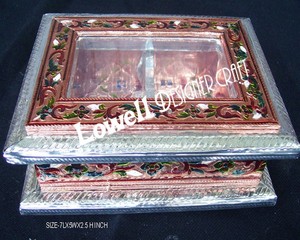 Silver Plated Brass <b>Rectangular</b> Tray With Flower Pattern Enamelling Embossing Printing Home Decoration - Product Image 2