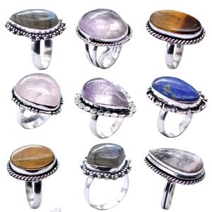 Lote de 100 Anillos de Piedras Preciosas Surtidas al por Mayor, Plateados en Plata Antigua, para Reventa - Product Image 2